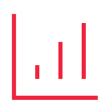 A red outline of a bar graph with three bars of varying heights on a white background.