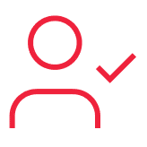 A red outline of a person's head and shoulders with a red checkmark to the right of the head.